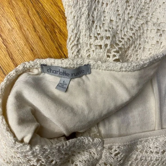 White Crocheted Halter Crop Top, Summer Festival Top L - Picture 3 of 4